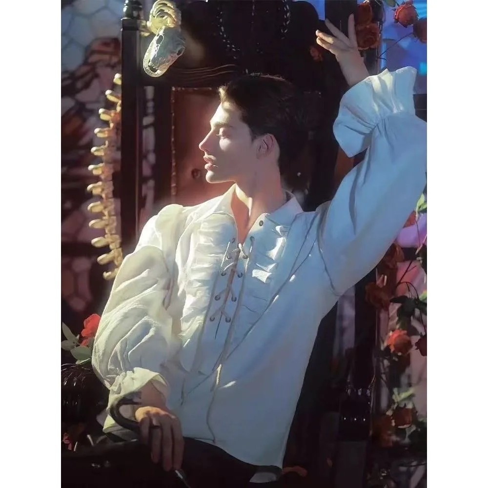 Gentlemen Elegant Court Imperial ‌Aesthetic Tops Shirt Palace Retro Royal Men Vintage Classic Chic Fantasy Noble Themed ‌blouse‌