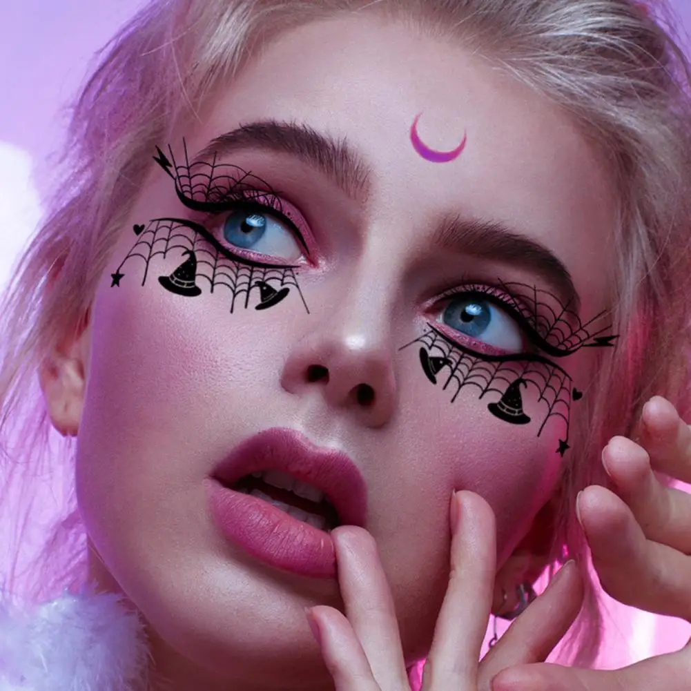 Various Pattern Halloween Makeup Stickers Halloween Eye Stickers Halloween Face Tattoo Stickers Set with Spider Bat for Women