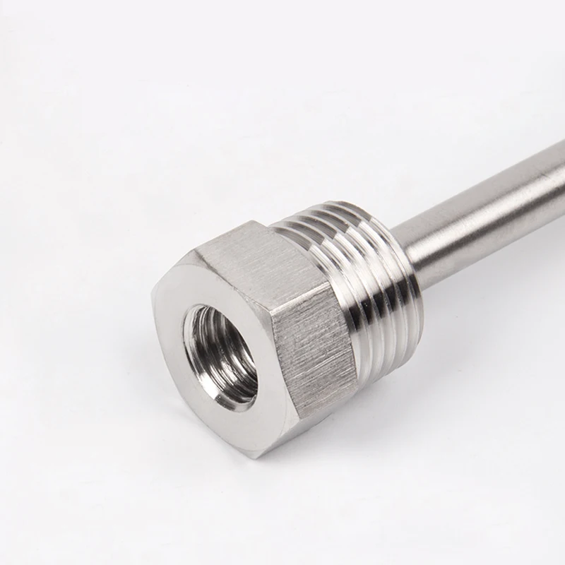 1/2 "(DN15) الفولاذ المقاوم للصدأ 304 مقاوم للماء مستشعر درجة الحرارة الشمسية 10 مللي متر القطر الخارجي 100 مللي متر ThermowellThread