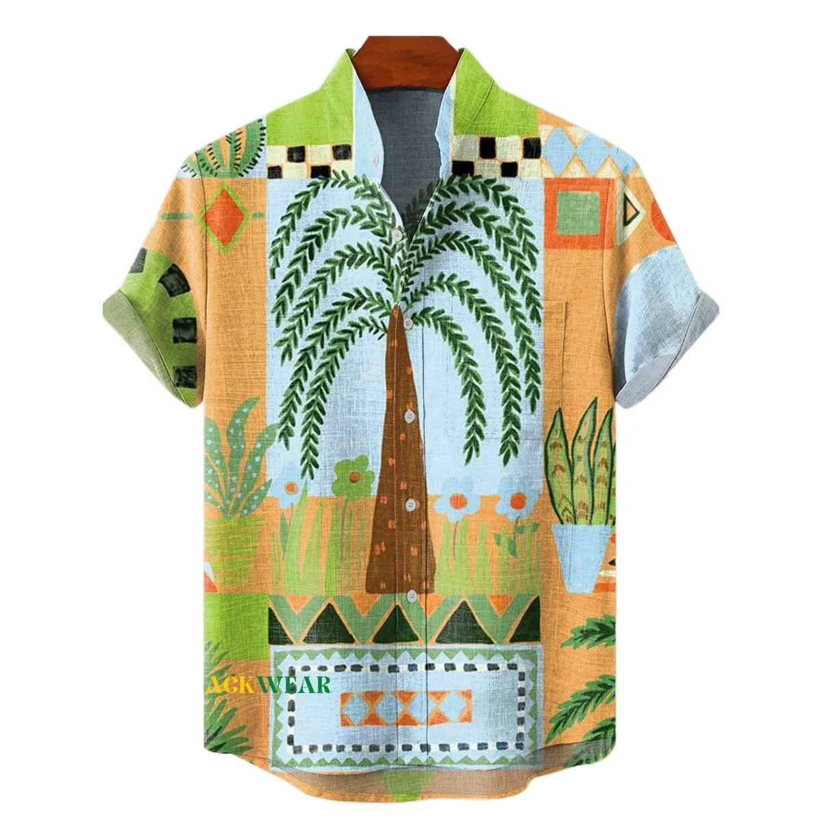 

2025 Hawaii Retro Tropical Color Rich Coconut Tree Painting Art 3D Printing Casual Fashion Linen Shirt