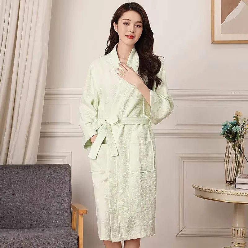 

Women's Pajamas Wedding Dress 100% Cotton Spring Autumn Lounge Bathrobe Big Size Knit Sleepwear Robes Shower Dressing Gowns