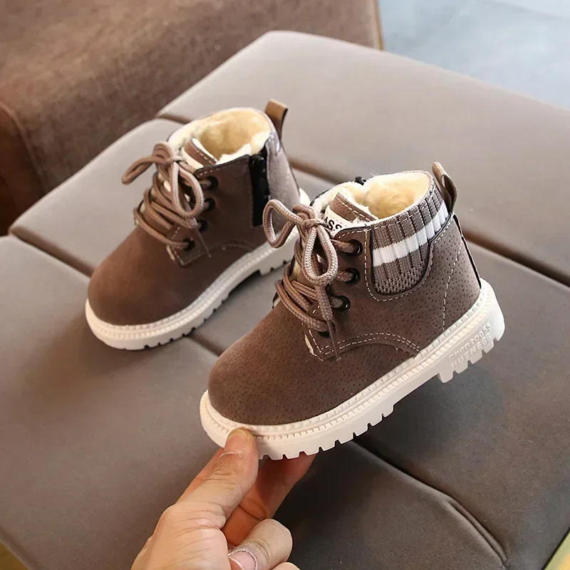 Children\'s Ankle Boots for Little Kids Toddlers Snow Boots Vintage Warm Cotton Short Boots Boys Girls Fashion Winter Shoes Zip