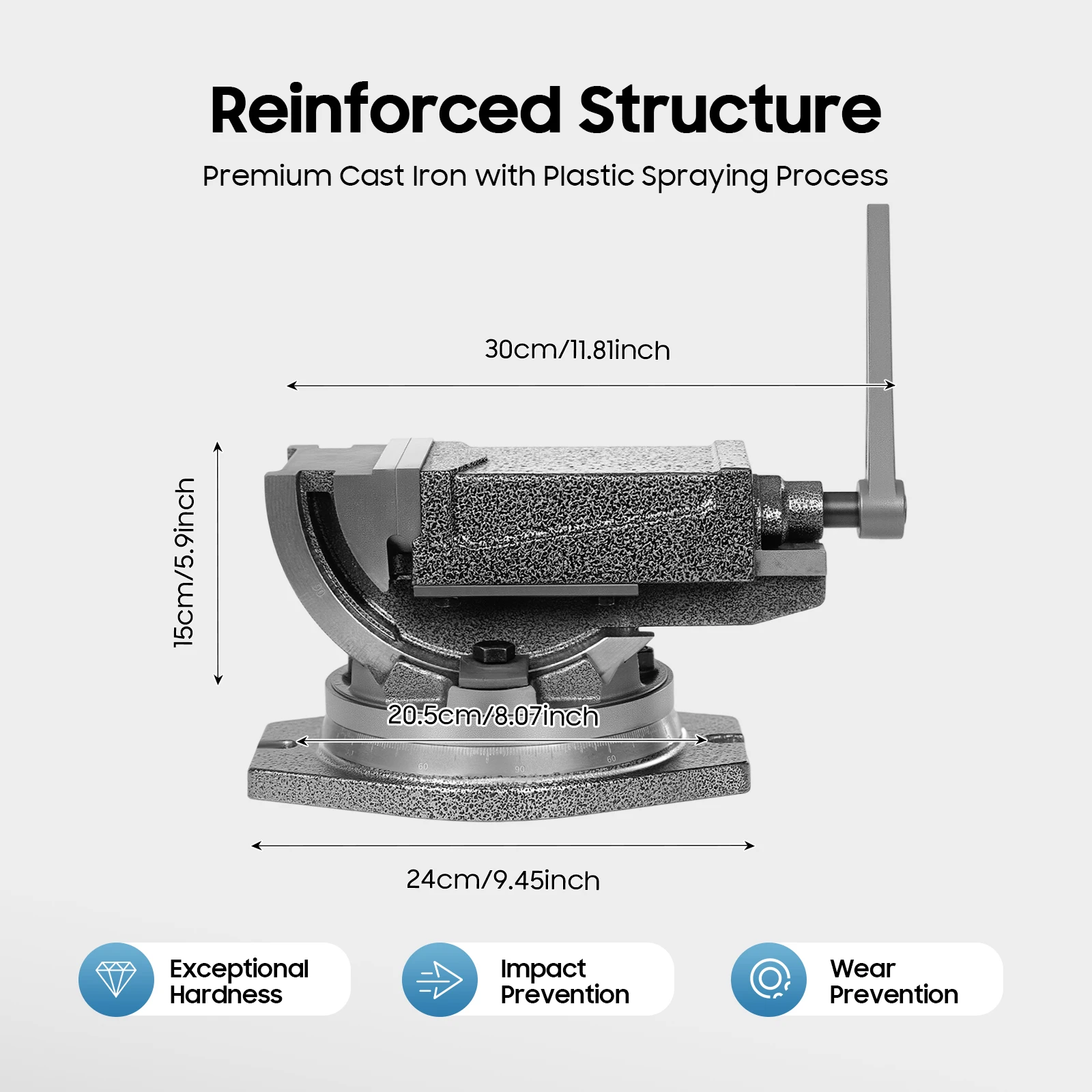 Étau d'établi robuste 19KN Force de serrage 360 ° Rotation 0-90 ° Inclinable pour le fraisage, atelier de meulage, métal, travail du bois, outils de bricolage