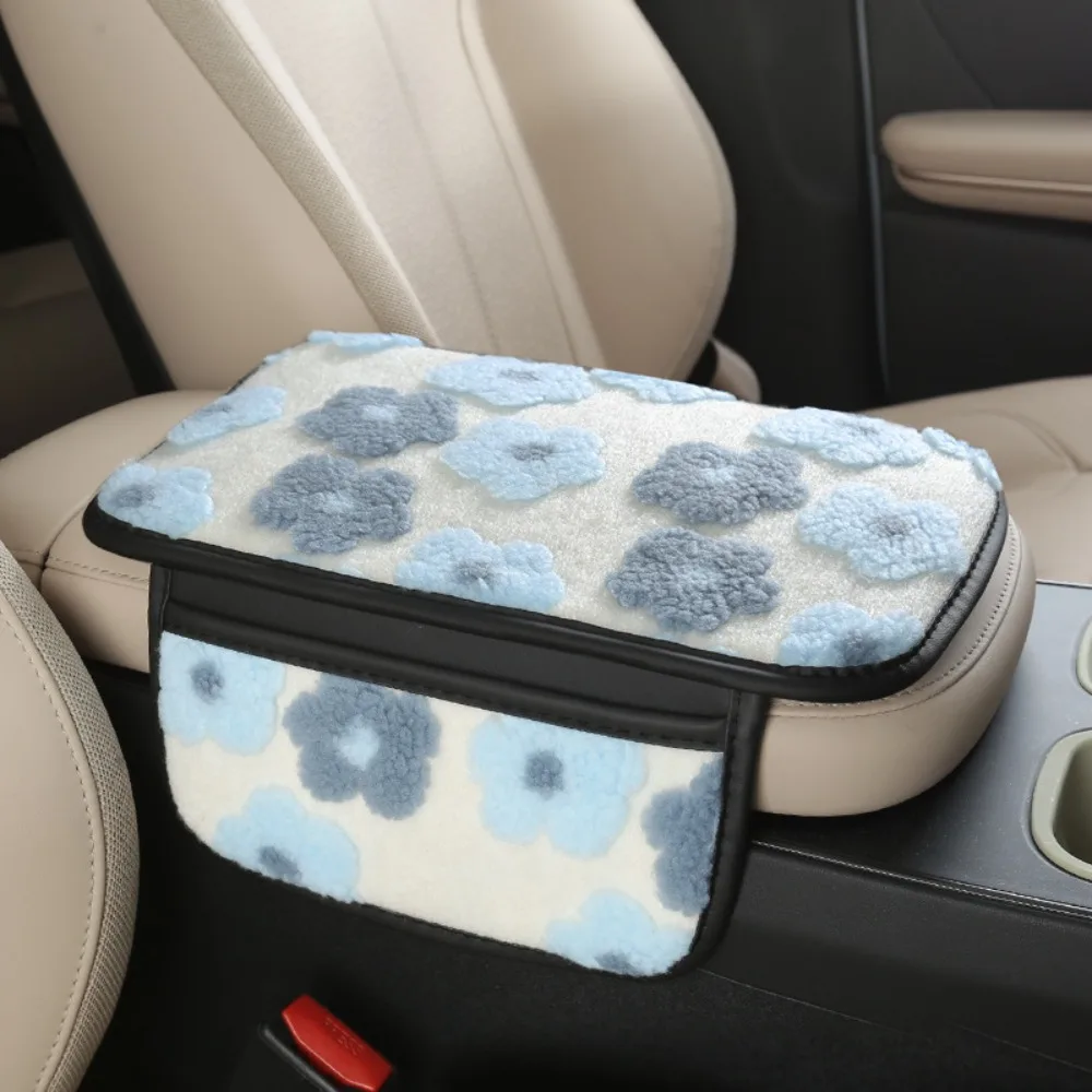 Plush Car Center Armrest Box Cushion, with Storage Bags on Both Sides, Can Store Receipts, Credit Cards, Bills, Etc. Warm Hands