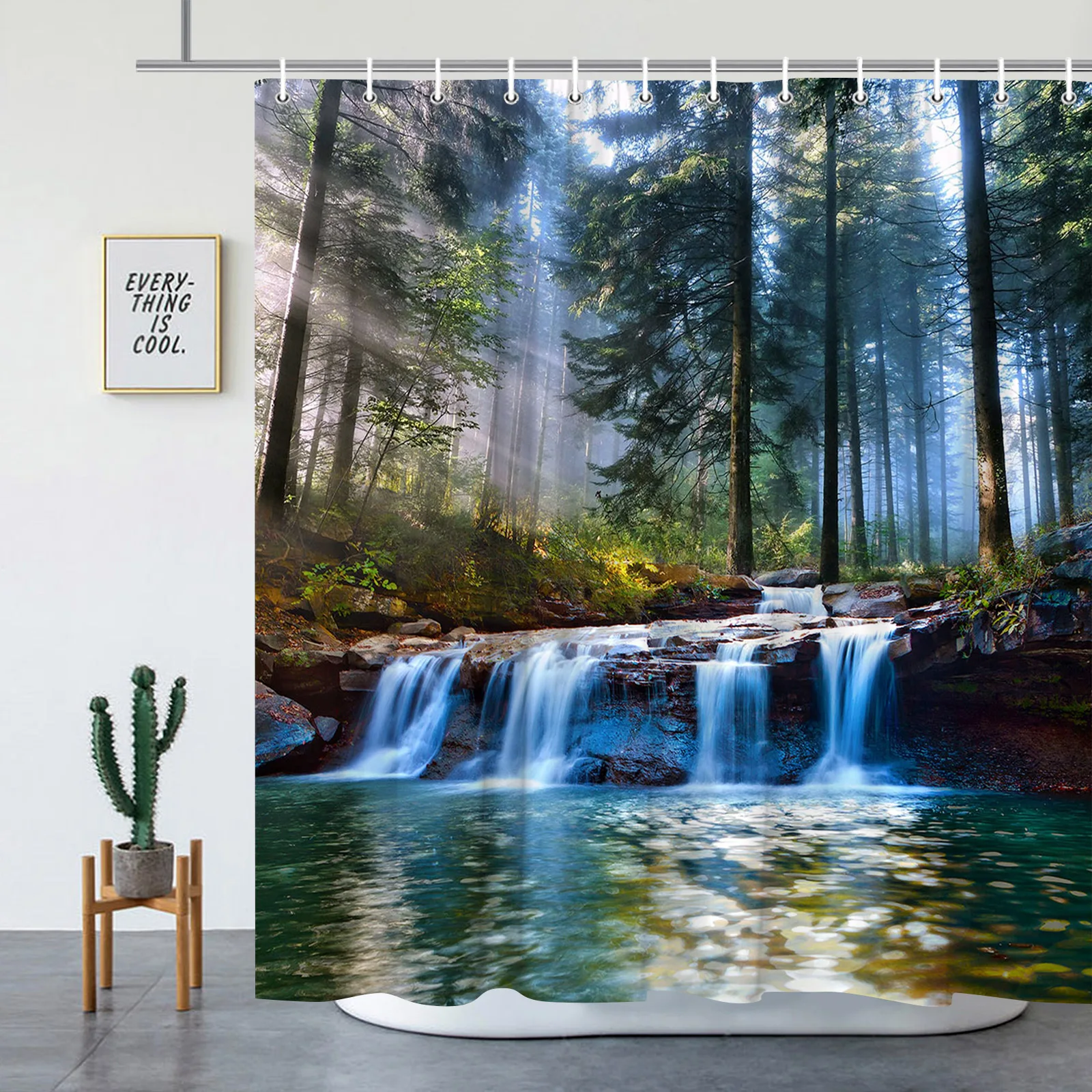 Landscaping Shower Curtains Summer Forests Nature Scenery Waterfalls Trees Plants Bath Decor Waterproof Polyester Fabric Curtain