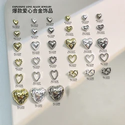 20PCS 3D Glossy Gold Silver Metallic Love Heart Various Crook Frame Solid Alloy Nail Art Rhinestones Decorations Manicure Charms