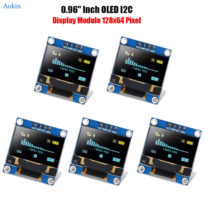 5 шт. 0,96 "OLED-дисплей, модуль экрана I2C IIC 128x64 SSD1306, плата драйвера I2C, последовательный чип, 4-контактная плата дисплея для Arduino ESP32