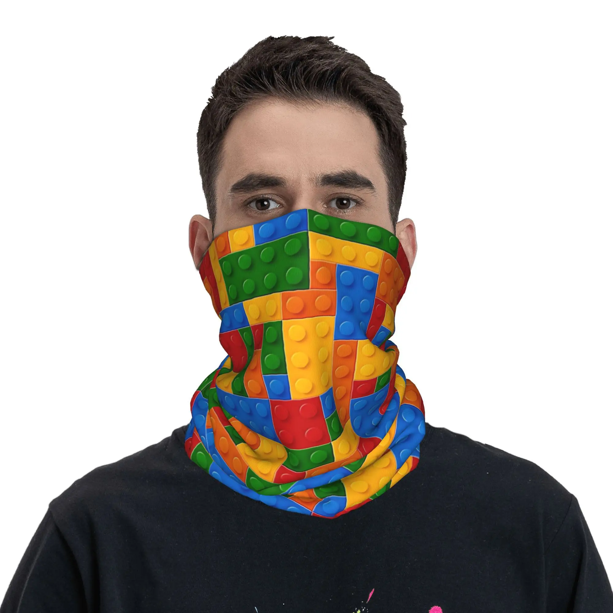 プラスチックビルディングブロックおもちゃバンダナネックゲートルプリントマスクスカーフ多用途ヘッドバンドランニング男性女性大人通気性