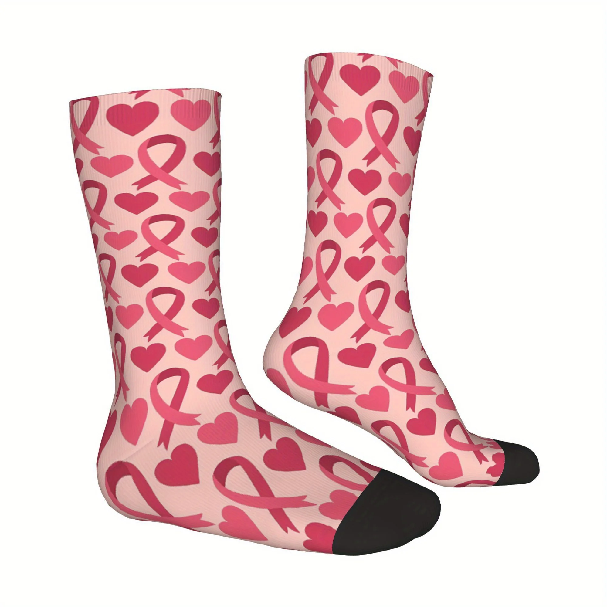 Men's Breast Cancer Awareness Socks Pink Ribbon Hearts design, Non-Slip Sole, Polyester Cancer Prevention Athletic