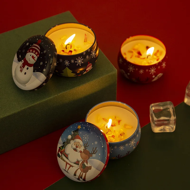 Christmas tin box scented candle smokeless soy wax jar aromatic candle gift box air freshener giftcup-shaped