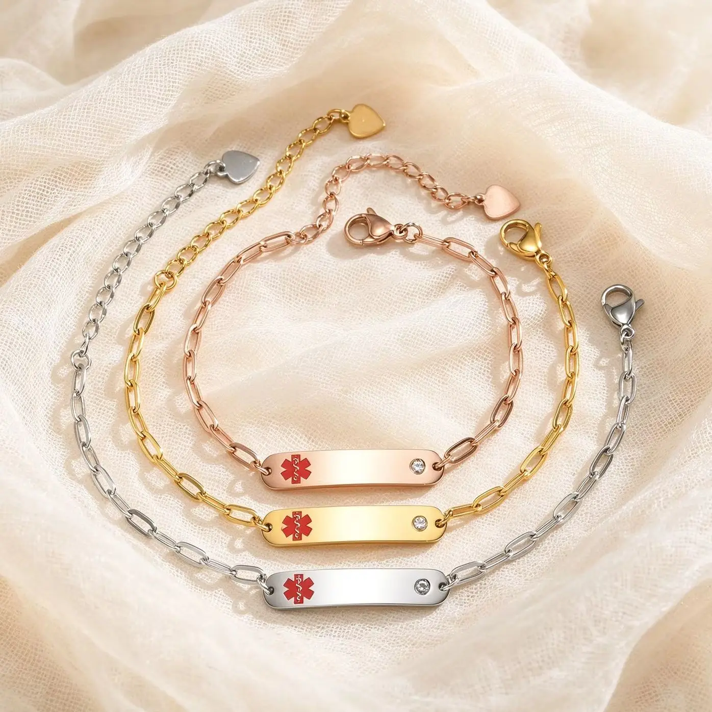 Medical Alert Bracelets for Women, Stainless Steel Curved Tag Customize Medical ID Bracelet, Personalized Emergency Jewelry