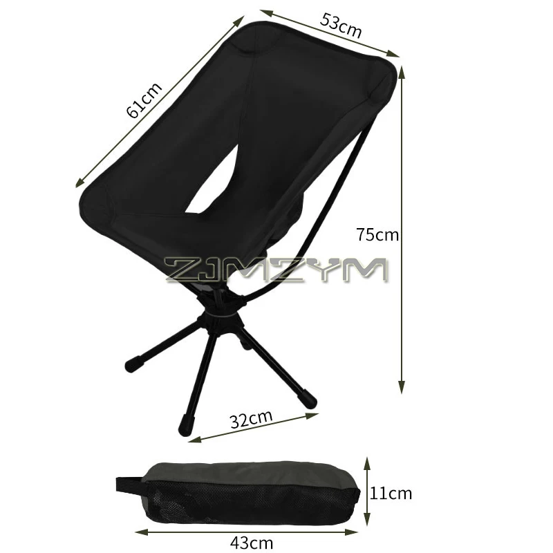 Swivel Portable Camping Chair Compact Collapsible Folding Chair with Carry Bag - Support 140kg - Outdoor Backpacking Chair