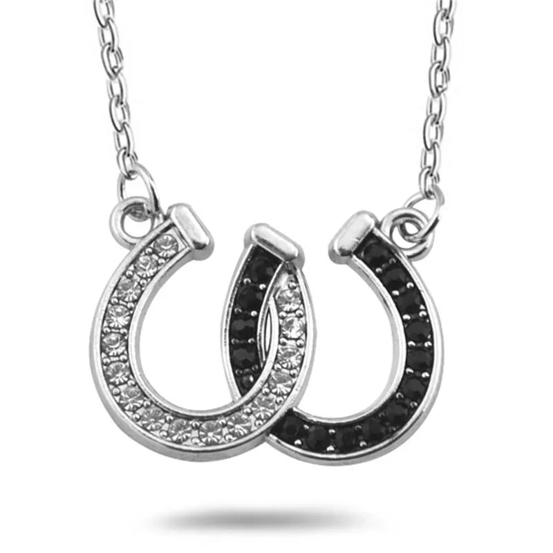 Fashion Women Mens Crystal Horseshoe Pendant Horse Outline Necklace Equestrian Cowgirl Mustang Horse Lovers Jewelry Gifts