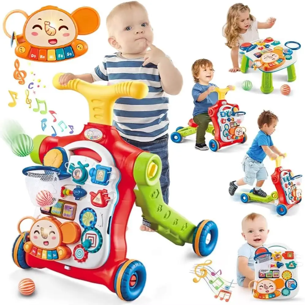 VATOS-Andador de bebé 5 en 1 para niños pequeños, Scooter de aprendizaje, bicicleta de equilibrio, andador de empuje, juguetes de mesa con música