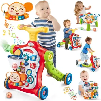 VATOS Baby Walker 5 in 1 Sit-to-Stand Learning Scooter Balance Bike Push Walker Table Toys con musica per bambini neonati bambini