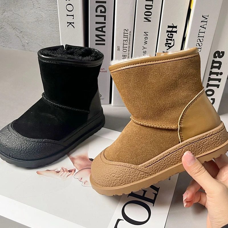 Claladoudou New 2024 Winter Kids Snow Fashion Children Warm Boots Boys And Girls Shoes With Plush Warm Ankle Zip Anti-slip Shoes