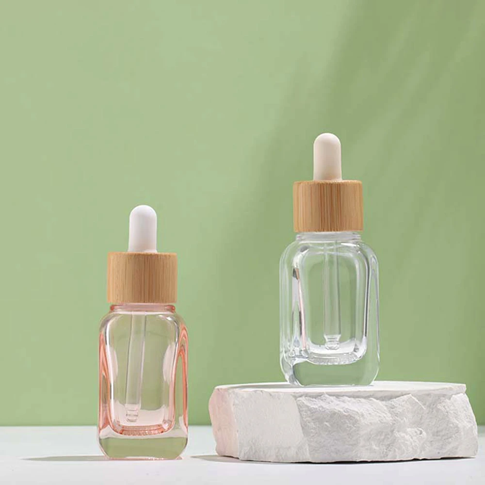 Butelka z kroplomierzem na olejki eteryczne z naturalnego bambusa, 10 ml 30 ml, różowa, przezroczysta, do aromaterapii, butelka z pipetą na płyny, butelki wielokrotnego użytku do podróży