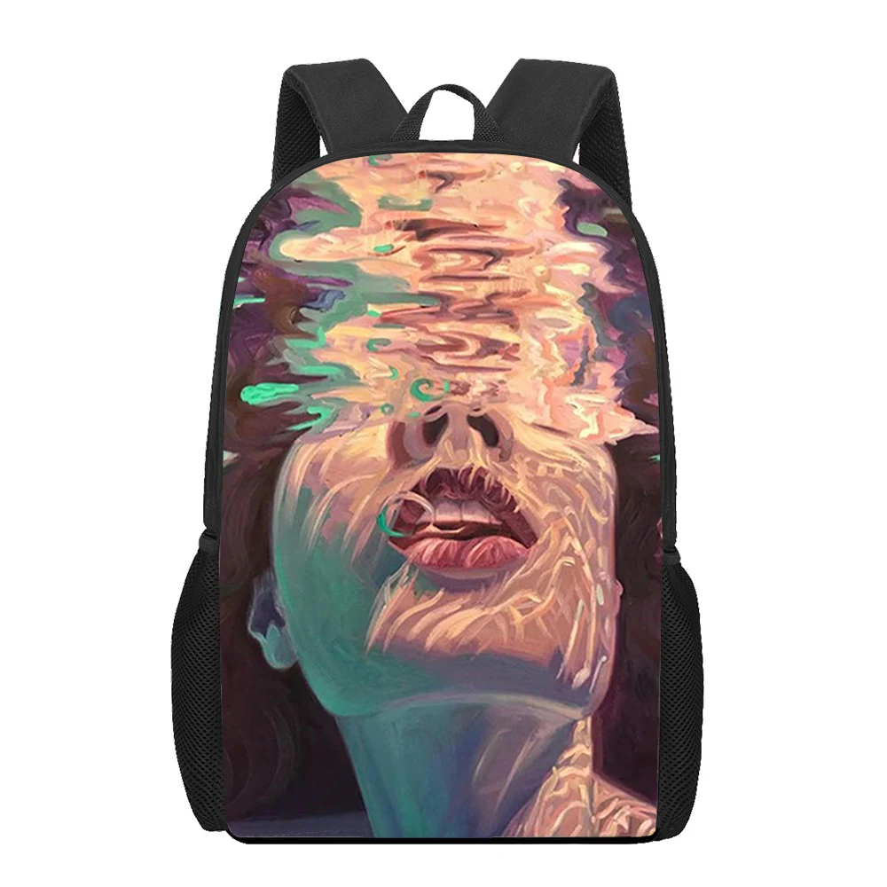 Personalidade arte 3d impressão escola mochila para meninos meninas adolescente crianças saco de livro sacos ombro casuais 16 Polegada mochila