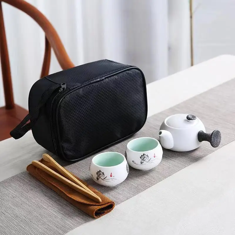Exquisite Snowflake Glaze Kung Fu Tea Set Portable Outdoor Travel Tea Set Ceramic Mug Teapot Yixing Kettle Teaware Shu Puer Cups