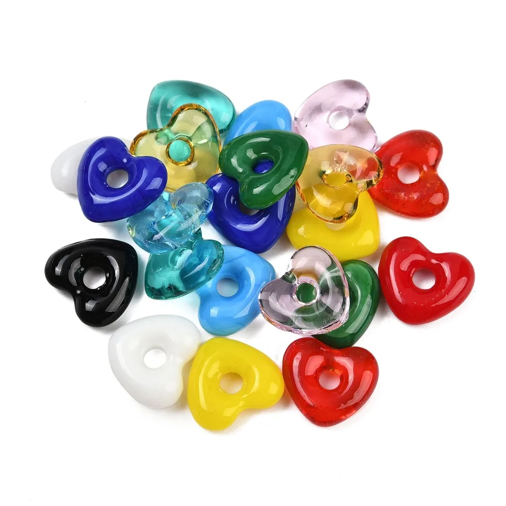 

20pcs Large Hole Lampwork Glass Heart Beads for DIY Jewelry Making Bracelets Earrings Necklace Gifts Accessories