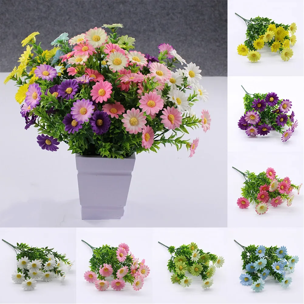 

1 Pcs 15 Heads Artificial Flowers 5 Branch 36CM Silk Daisy Plastic Fake Plants Wedding Table Garden Home Outdoor Decorations