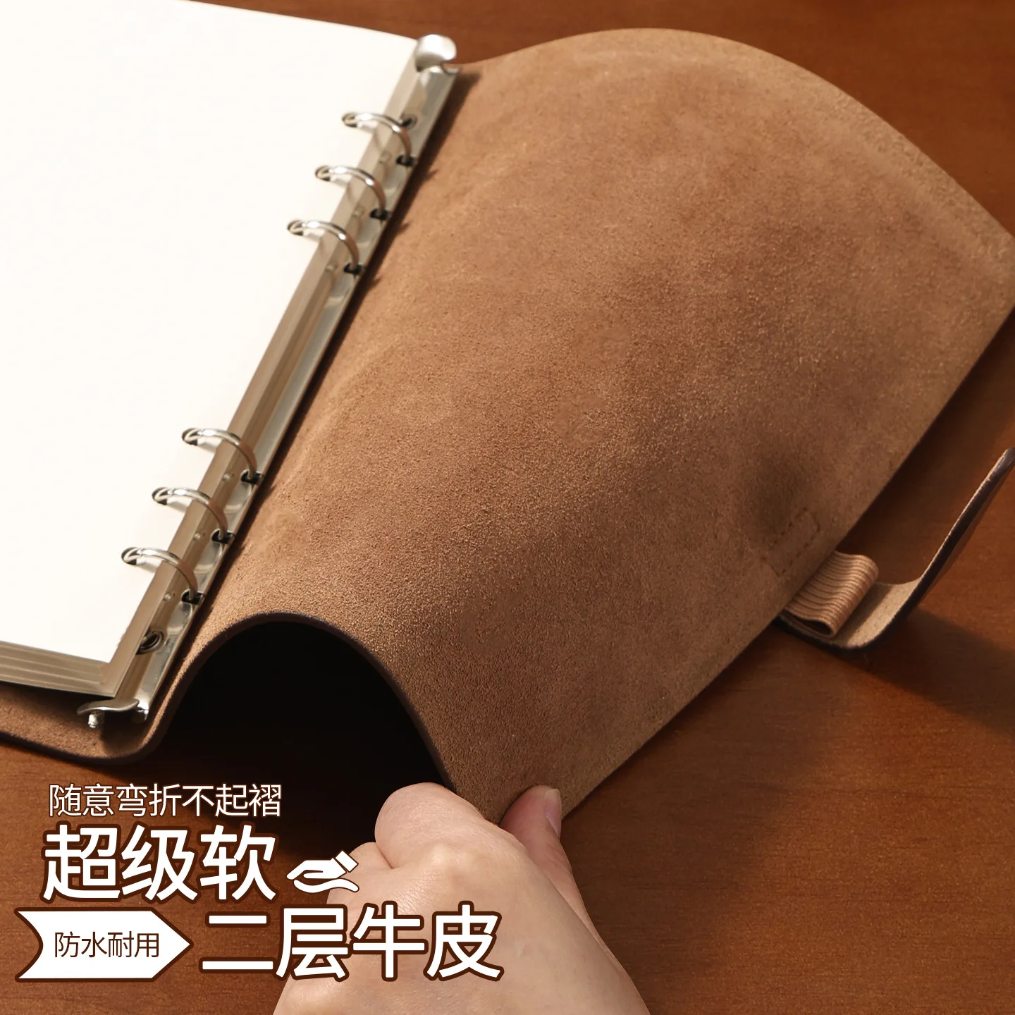 Refillable Split Leather Loose Leaf Notebook Binder, Business Meeting Journal in A6 A5 B5 Sizes with 100 gsm Woodfree Lined