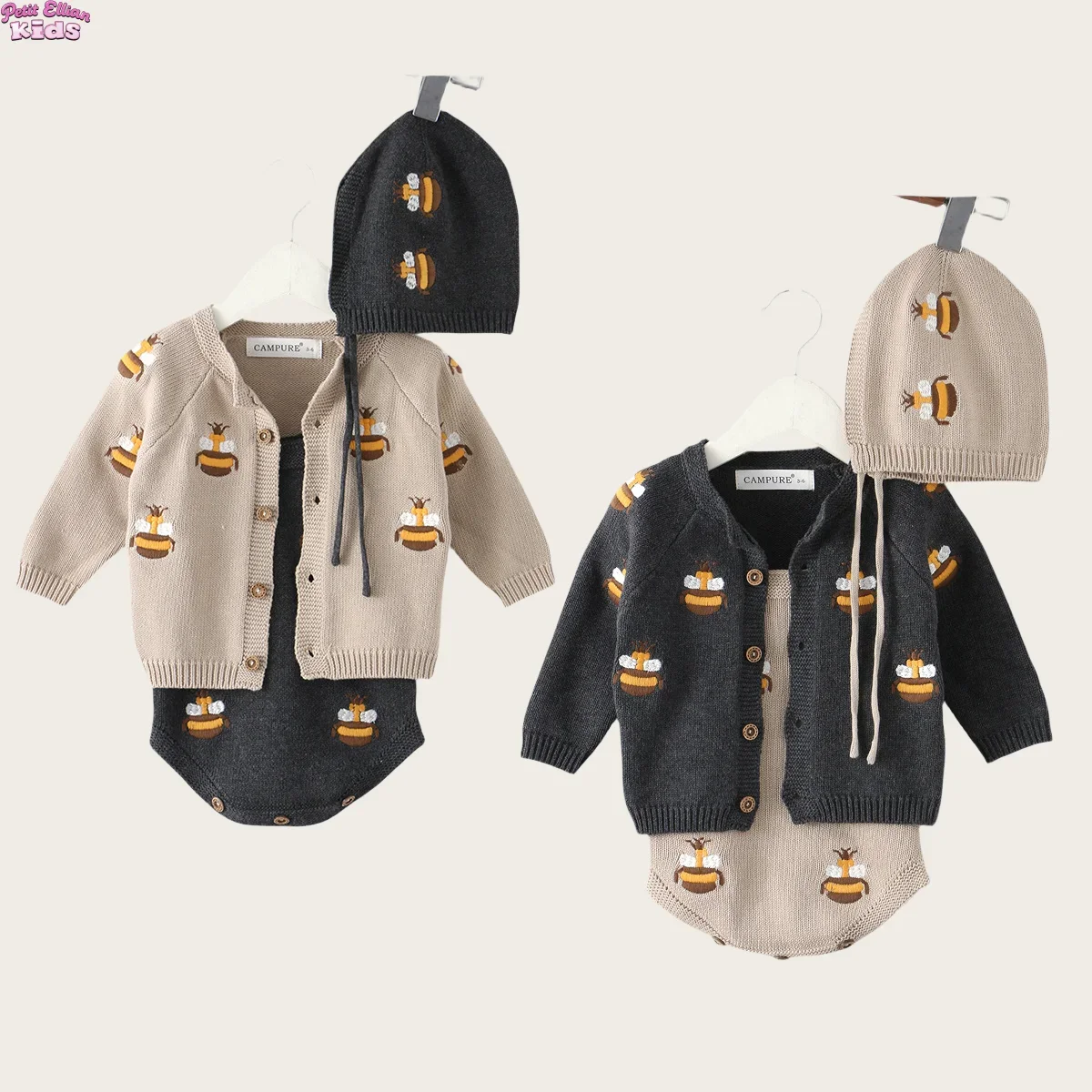 

Toddler Baby Boy 0-3Y Baby Knitwear Cotton Bee Cardigan Newborn Girl Clothes Romper Adorable Embroidery Soft Casual Daily Outfit