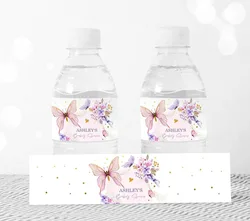 24 Pieces(Just Labels), Custom Girl Floral Butterfly Custom Water Bottle Labels, Water Bottle, Birthday, Baby Shower