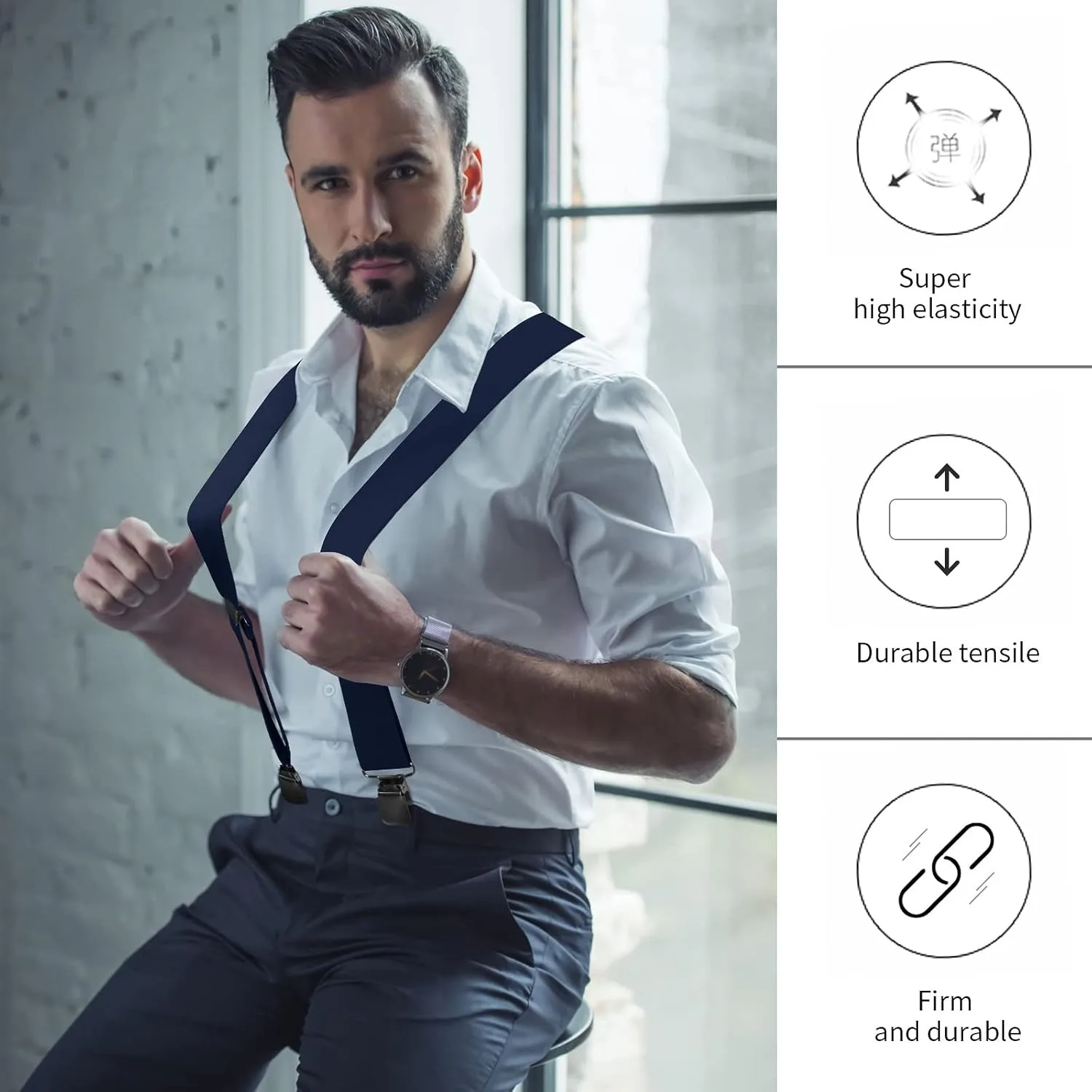 Hosenträger für Herren, Hosenträger mit starken 5,1 cm breiten, 4 Clips, robust, für Herren, hochelastisch, verstellbare Hosenträger im X-Stil – Detail 24