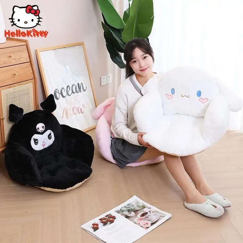 Kawaii Sanrio Plush New Thickened Cushion with Backrest One Anime Kuromi Hello Kitty Cinnamoroll Cartoon Sofa Chair Dormitory