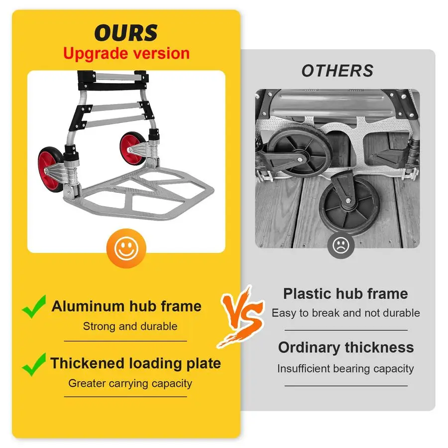 عربة دوللي للشاحنة اليدوية القابلة للطي LBS، إطار محور ألومنيوم مطور، عربة دوللي ألومنيوم محمولة بمقبض دوار وحبل مرن