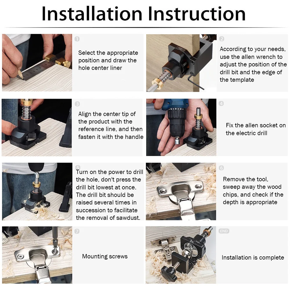 35mm Concealed Hinge Jig kit, Aluminum Alloy Woodworking Tool Drill Bitsfor Face Frame Cabinet Cupboard Door Hinges