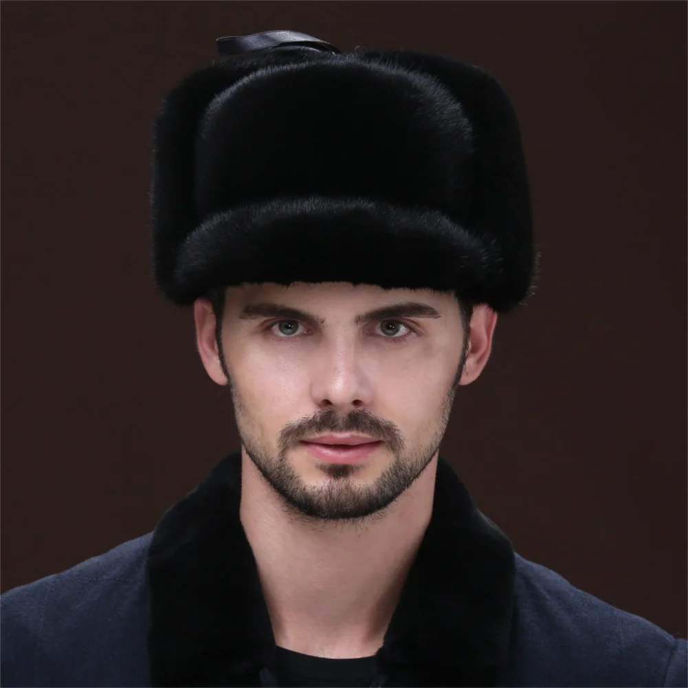 High Quality Natural Mink Fur Hat For Man Luxury Warm Fluffy Men's Caps Winter Baseball Caps With Earflaps Bomber Hats Hot Sale