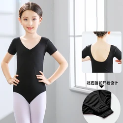 Girls Cotton Leotard Ballet Dancing Costume for Child Long / Short Sleeves Gymnastics Body Suits Dance Practice Clothes Black