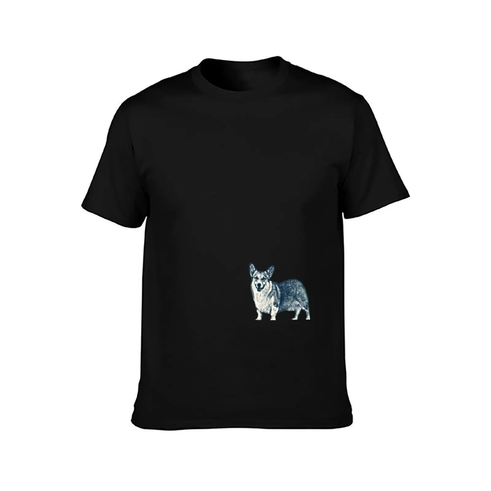 Sketched Corgi (Blue) T-Shirt, Summer Casual Cotton Tee, Oversized Streetwear Tops, Vintage Graphic Print, Unisex Men Women