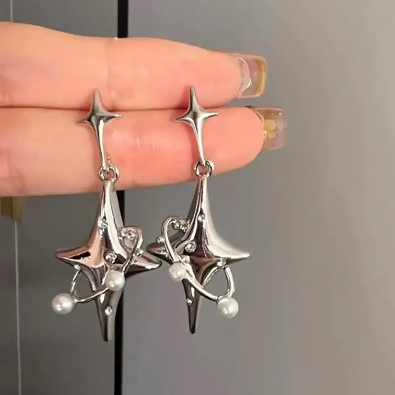 Korean Fashion Star Drop Earrings Hot Girl Harajuku Creative Planet Imitation Pearl Crystal Stars Earring for Women Y2K Jewelry