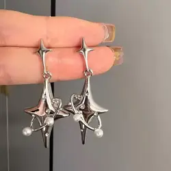 Korean Fashion Star Drop Earrings Hot Girl Harajuku Creative Planet Imitation Pearl Crystal Stars Earring for Women Y2K Jewelry