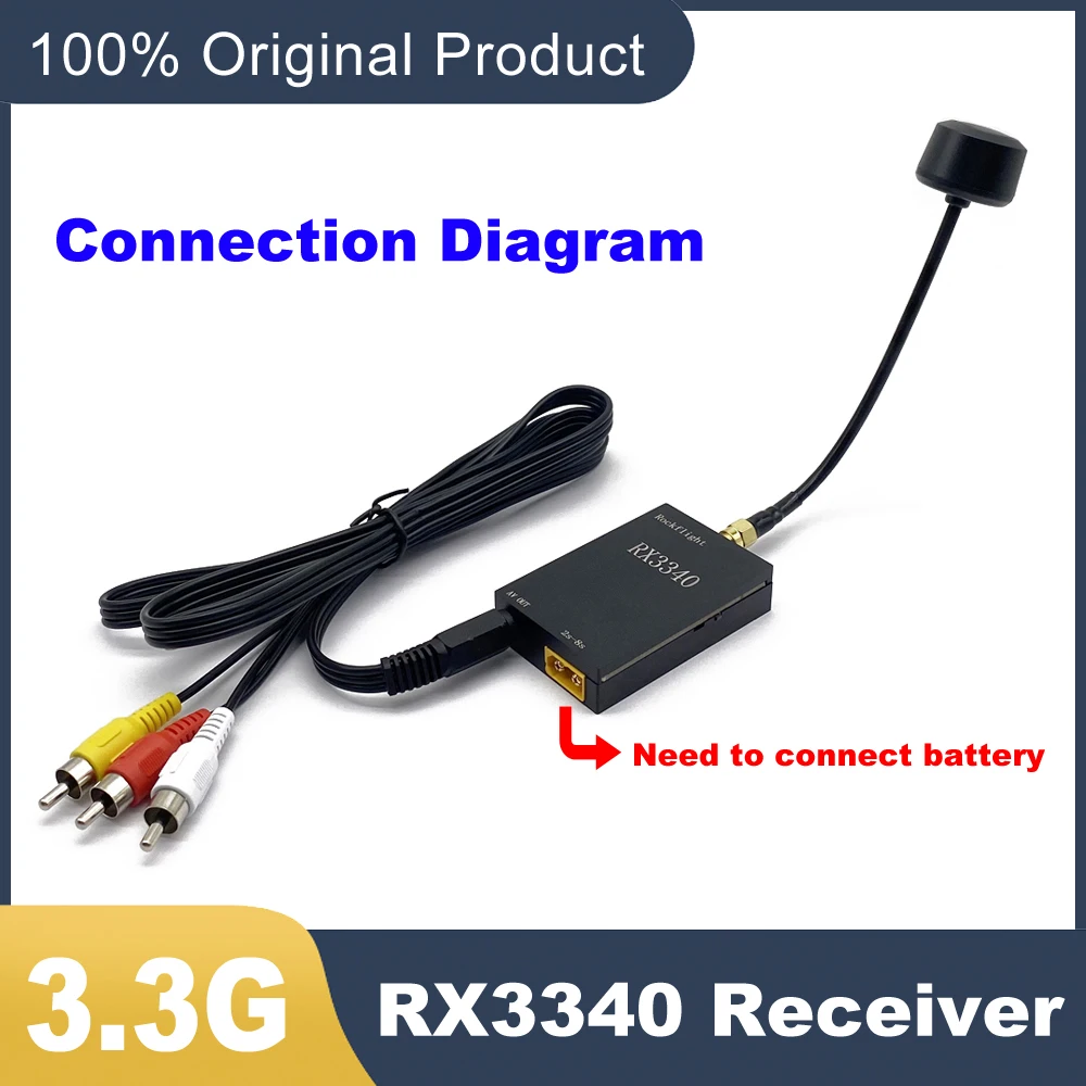 RockFlight 3.3G 16CH RX3340 VRX FPV 무선 이미지 전송 수신기 주파수 지원 3310-3495MHz/자동 채널 검색