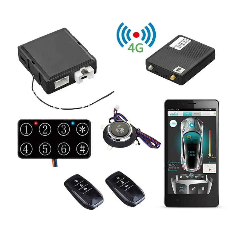 Wholesale PKE 4G GPS/GSM/GPRS Module Remote Control By Mobile Phone APP Car Alarm With Smart Start Stop Button Keyless Entry