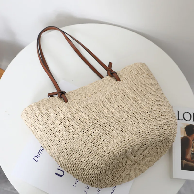 Sac en paille de Style coréen rétro Ins, sac seau à une épaule sauvage, sac en rotin tissé à la main, sac de plage pour femmes