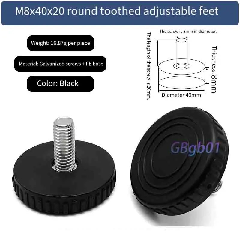 Adjustable Furniture Sofa Legs M8*40mm Support Feet 50mm Bright Polished Base Long Round Pattern 20mm Diameter