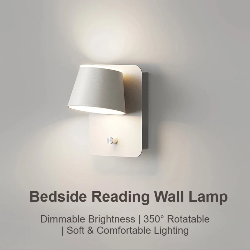 

350 Degrees Adjustable LED Wall Light Knob Switch Dimming Wall Lamp Indoor Sconce Bedside Reading Lamp Bedroom Light Home Decor