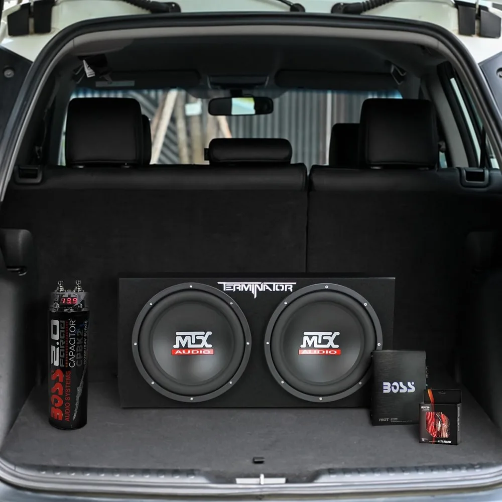 12 Inch 1200 Watt 4 Ohm Dual Loaded Car Audio Subwoofer Package with Sub Enclosure