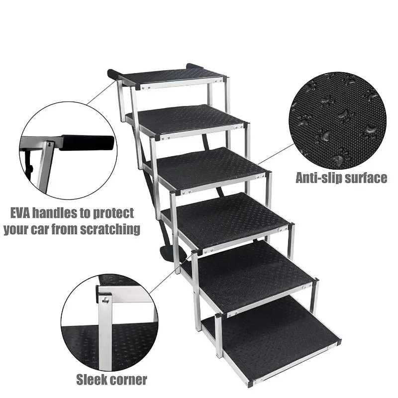 5/6 Steps Dog Ramp Pet Step Stairs with Nonslip Surface Aluminum Fram Cat Dog Ladder for SUV Support 200 Lbs  Beds Trucks Cars