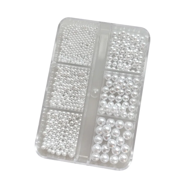 Gemengde witte ronde heldere parel Nail Art Charms Gemengde grootte Nail Art Strass Mini Stalen Bal Klinknagel Strass Nagelaccessoires