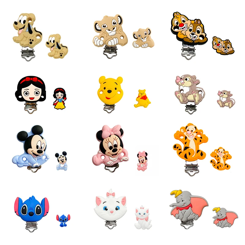 2 قطعة جديد سيليكون بوه دامبو ميكي الخرز عضاضة الغذاء الصف مضغ الأسنان حبة DIY الحلمة سلسلة مجوهرات اكسسوارات