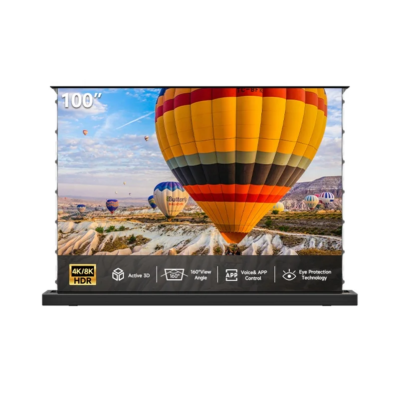

Projector Screen 100 Inch 8K Electric Floor Rising Projector Screen 16:9 NANO Pull up 3D Soft Projection Screen