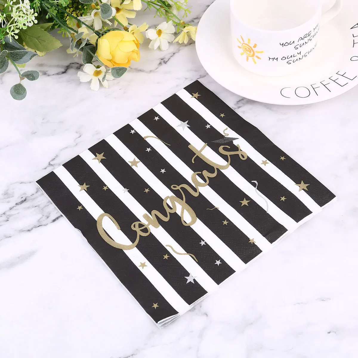 60 ورقة مناديل موضوع التخرج لوازم الحفلات المطبوعة أدوات المائدة الإبداعية زينة عيد الميلاد منديل ذهبي أسود #6