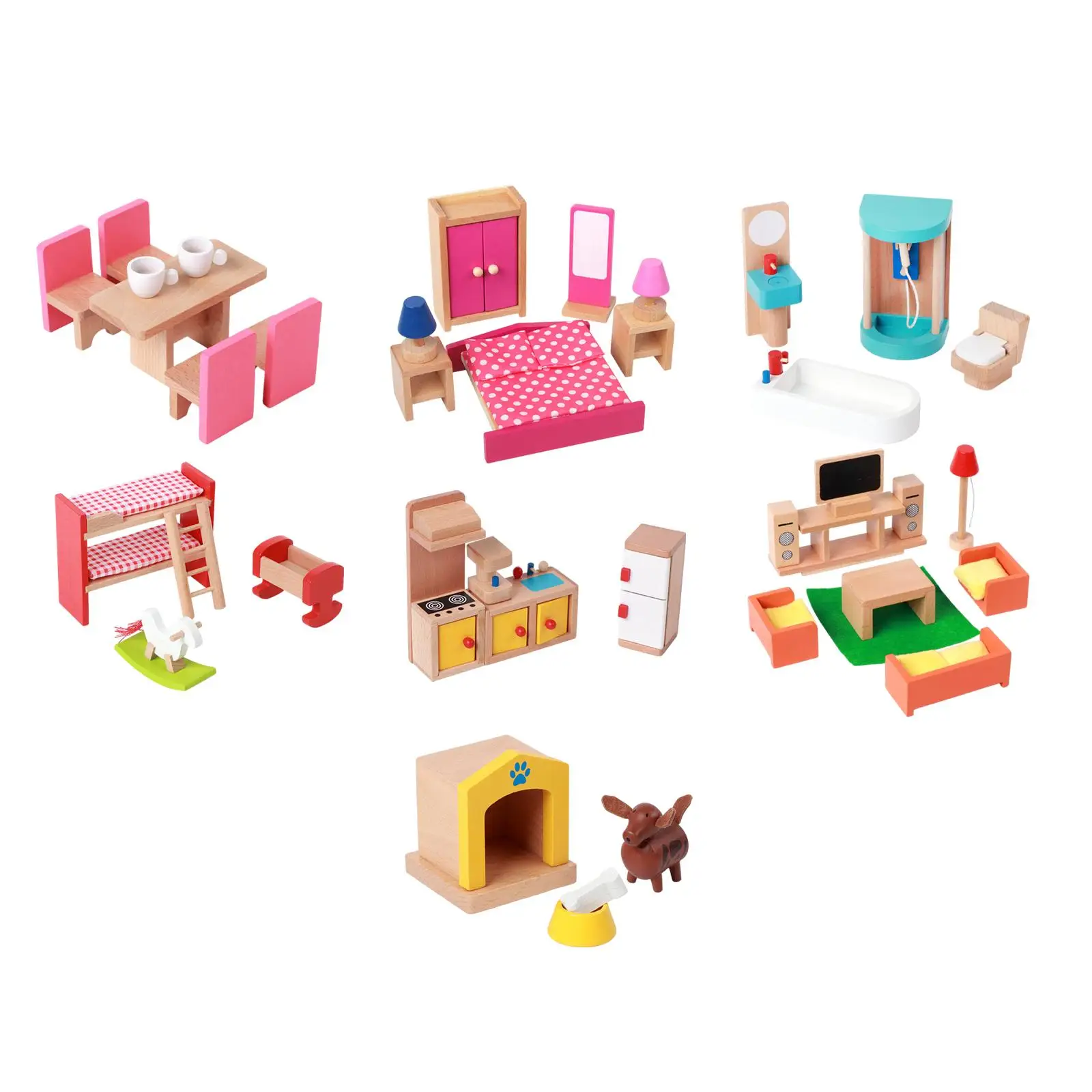 Mini Furniture for Doll House Wooden Miniature Accessories Set Simulation Play for Children's Room Decoration