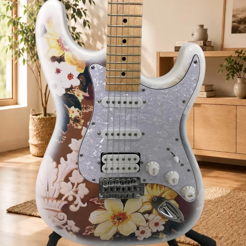 STS Electric Guitar Retro Floral Gradient Floral Relief Painted Maple Wood Neck Long-lasting Stable Sound Accuracy Free Shipping